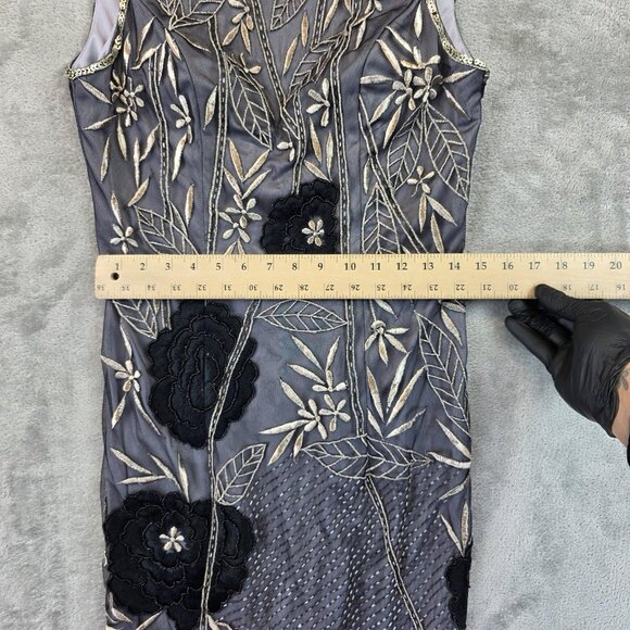 Sue Wong Nocturne Dress Womens 8 Gray Black Beaded Embroidered Floral Cocktail - Picture 7 of 9